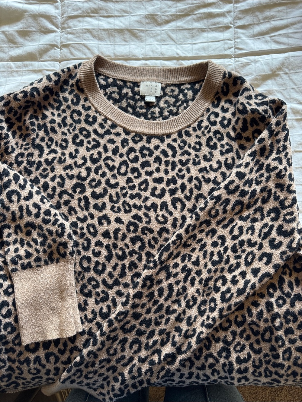 a new day Leopard Print Crew Neck Sweater - Tan & Black
